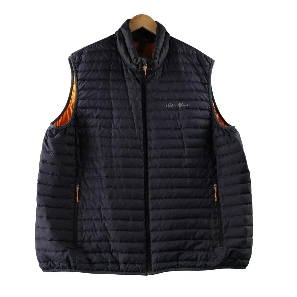 Eddie Bauer Mens 2XL Puffer Vest Down Quilted Full Zip Orange Lined Outerwear